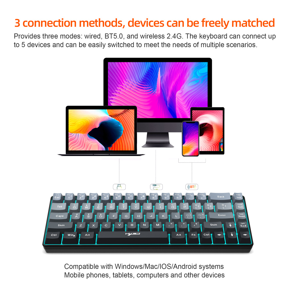 68-key tri-mode wireless Bluetooth membrane gaming keyboard with conflict-free 25 keys, suitable for desktops and laptops, ideal for gamers.